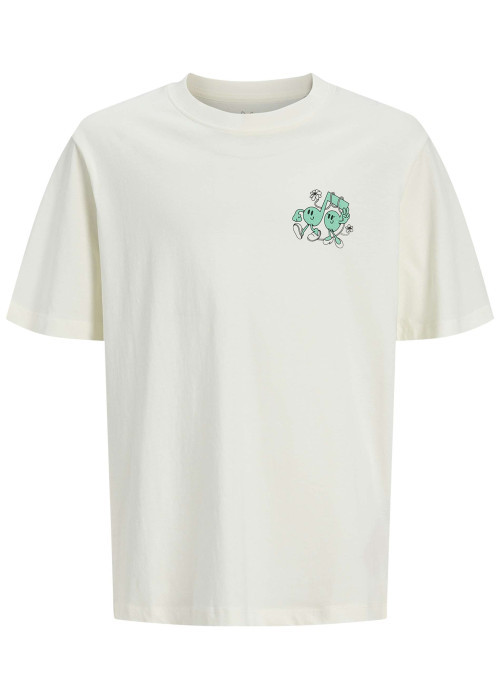 T-shirt en coton biologique blanc uni pourvu d'un imprimé musical