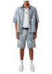Thumbnail Chemise en coton mélangé bleue à carreaux avec une coupe droite - Image 4
