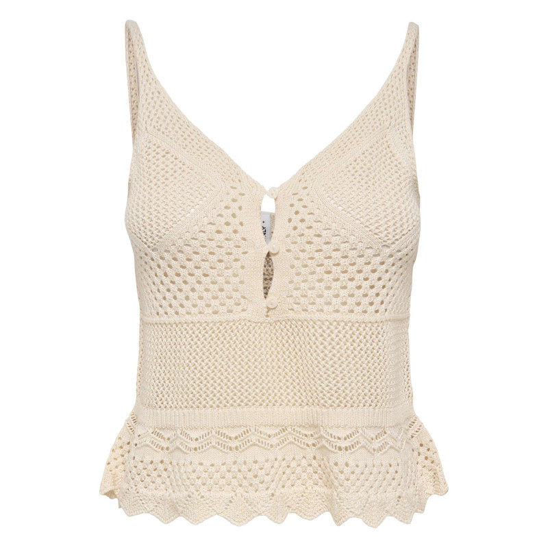 Only - Top Beige Uni Sans Manche Pourvu D'une Coupe évasée Et D'un Col V - Beige
