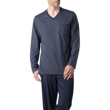 Pyjama long en coton marine à motifs pourvu...