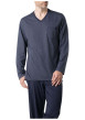 Thumbnail Pyjama long en coton marine à motifs pourvu d'une coupe droite et d'un col v