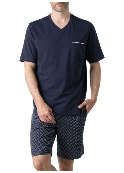 Pyjama court en coton marine à motifs pourvu d'une coupe droite