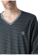 Thumbnail Pyjama long en coton marine à rayures pourvu d'une coupe droite et d'un col v - Image 5