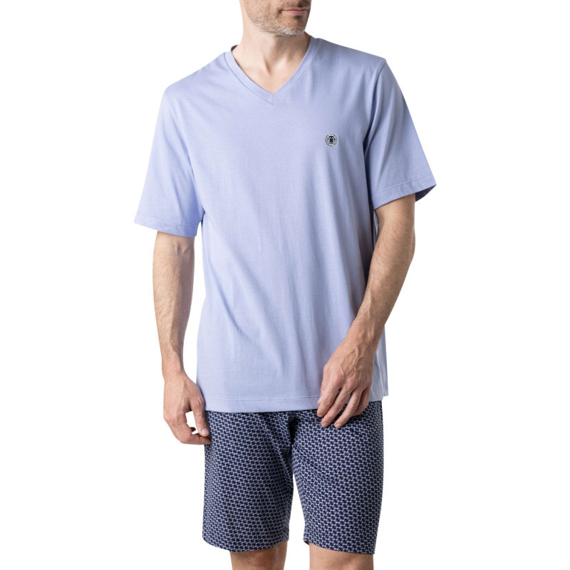 Eminence - Pyjama Court En Coton Marine à Motifs Pourvu Du Logo Imprimé - Bleu Foncé
