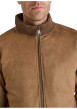 Thumbnail Blouson en cuir taupe uni avec une coupe droite et un col montant - Image 5