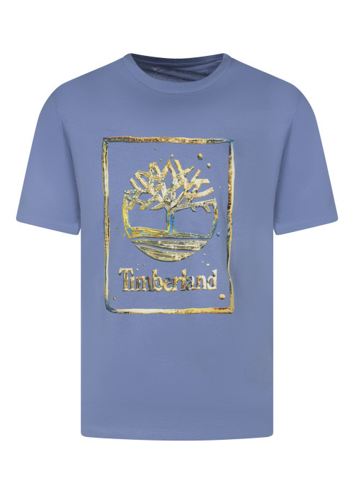 T-shirt en coton ciel imprimé avec une coupe droite et un col rond