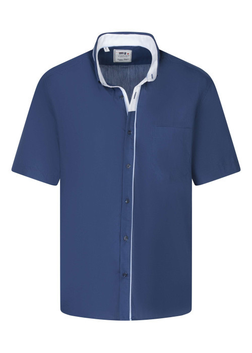 Chemise en coton indigo unie avec une coupe droite et un col américain