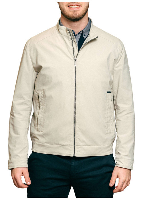 Blouson beige uni pourvu d'une coupe droite et d'un col montant