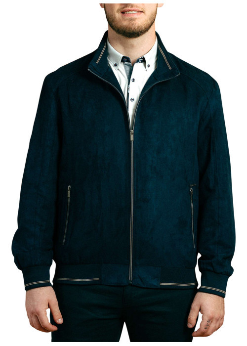 Blouson marine uni pourvu d'une coupe droite et d'un col montant