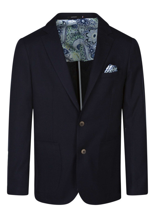 Veste blazer marine unie avec une coupe ajustée et un col cranté à revers