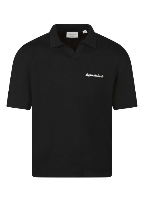 Polo en coton biologique noir uni avec une coupe droite et un col à revers