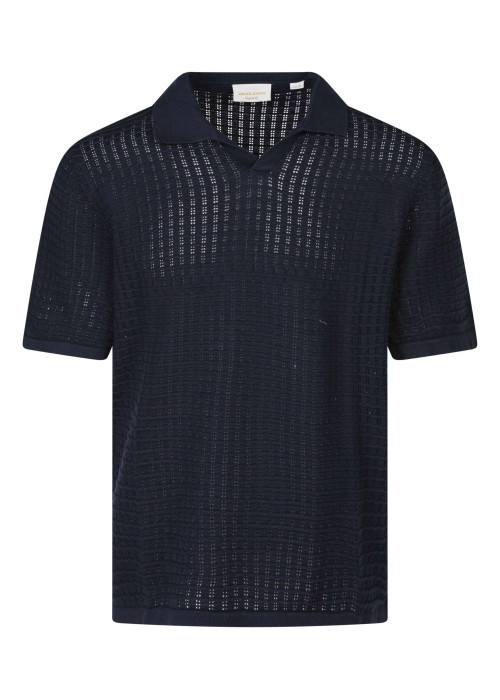 Polo en coton biologique marine uni avec une coupe droite et un col revers