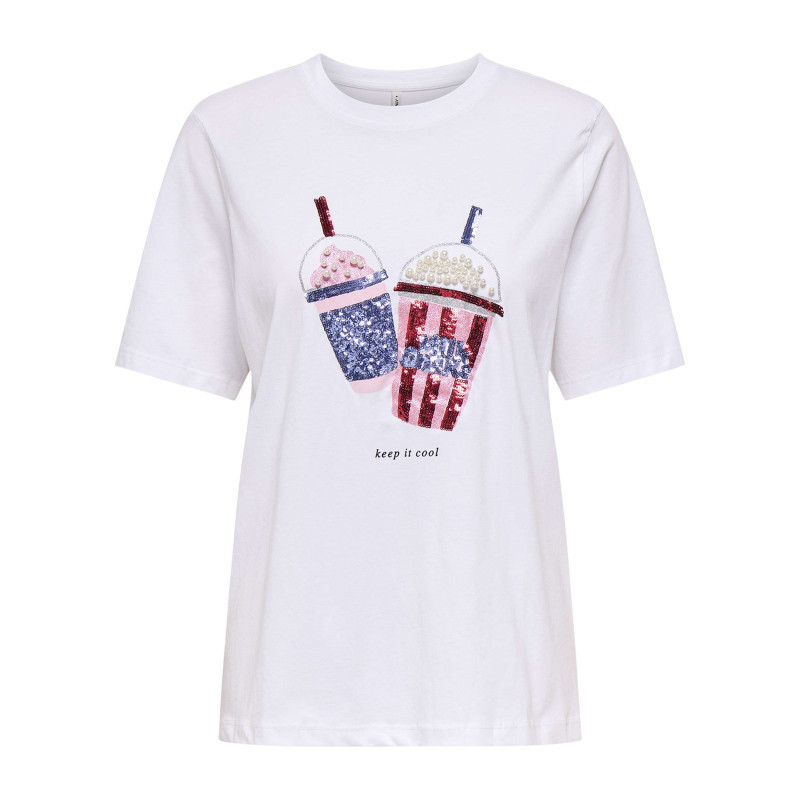 Only - T-shirt En Coton Biologique Blanc Uni Pourvu D'une Coupe Droite - Blanc Only - T-shirt En Coton Biologique Blanc Uni Pourvu D'une Coupe Droite - Blanc