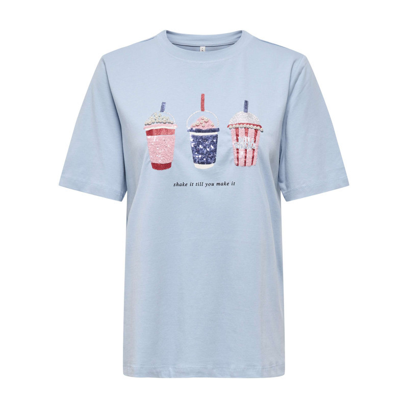 Only - T-shirt En Coton Biologique Ciel Uni Pourvu D'une Coupe Droite - Bleu Clair Only - T-shirt En Coton Biologique Ciel Uni Pourvu D'une Coupe Droite - Bleu Clair