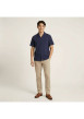Thumbnail Chemise en coton marine uni avec une coupe droite et un col cubain - Image 4