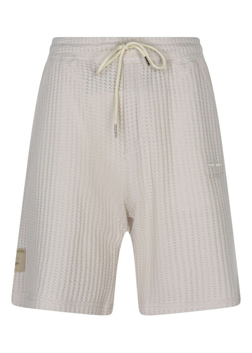 Short jogging en coton mélangé écru uni avec une coupe droite