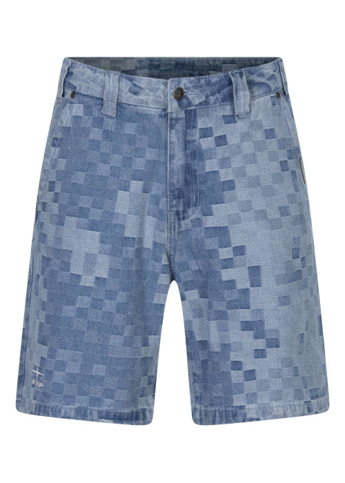 Short en coton mélangé bleu à motifs pourvu d'une coupe droite