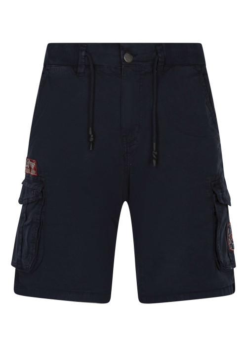 Short cargo en coton marine uni pourvu d'une coupe droite et de multiples poches