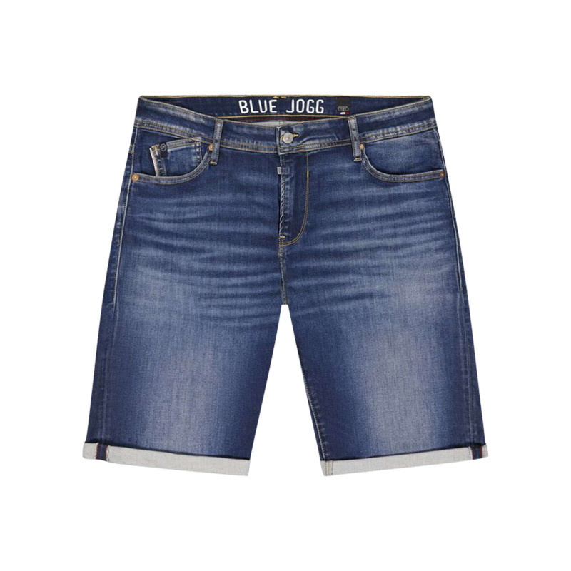 Le Temps Des Cerises - Short En Coton Mélangé Bleu Uni Avec Une Coupe Droite Muni D'un Zip - Bleu