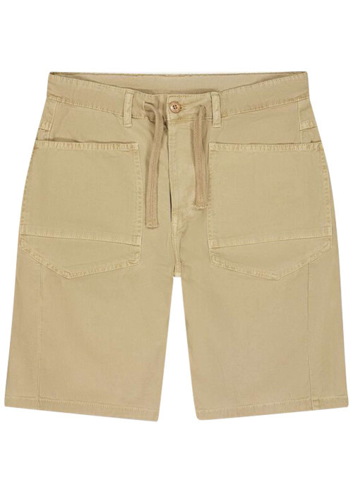 Short chino en coton beige uni avec une coupe droite muni d'un bouton
