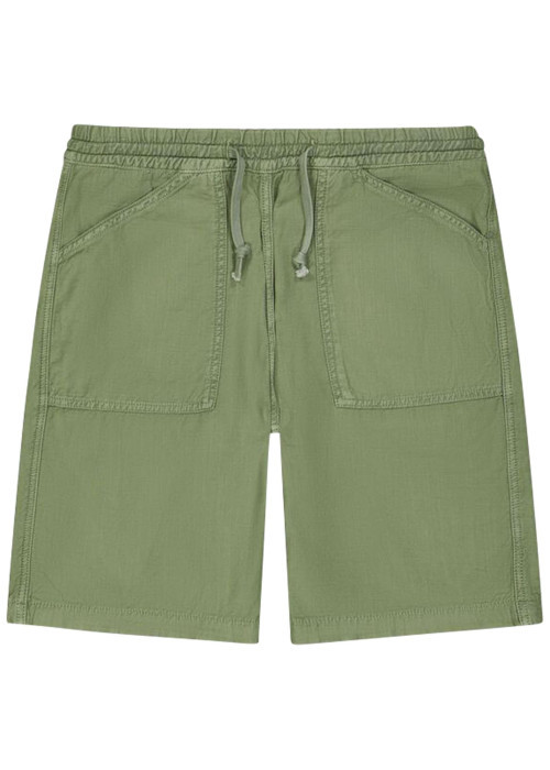 Short chino en coton vert uni avec une coupe droite et une taille élastiquée