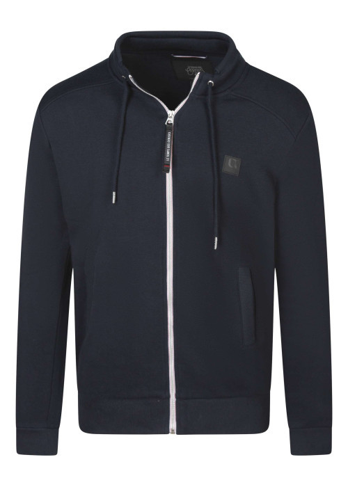 Sweat zippé en coton mélangé nuit uni avec une coupe droite et une capuche