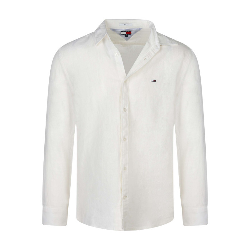 Tommy Jeans - Chemise En Lin Et Coton écrue Unie Pourvue Du Logo Brodé Sur La Poitrine - Beige