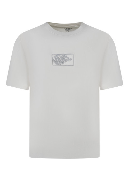 T-shirt en coton écru uni avec une coupe droite et un col rond