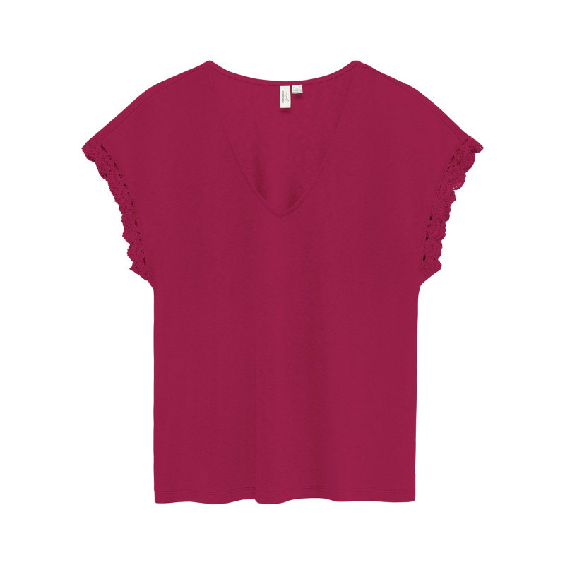 Vero Moda - T-shirt Fuchsia Uni Pourvu D'une Coupe Droite Et De Manches En Dentelle - Rose Vero Moda - T-shirt Fuchsia Uni Pourvu D'une Coupe Droite Et De Manches En Dentelle - Rose