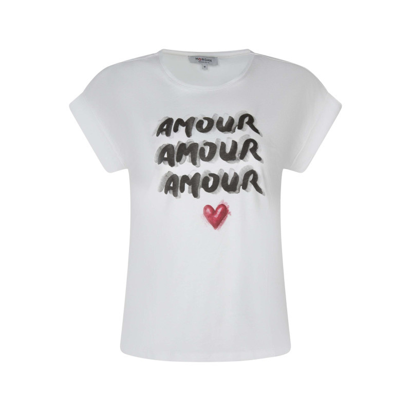 Morgan - T-shirt Blanc Uni Pourvu De Manches Courtes Et D'un Col Rond - Blanc Morgan - T-shirt Blanc Uni Pourvu De Manches Courtes Et D'un Col Rond - Blanc