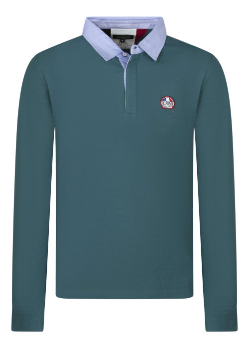 Polo en coton vert uni avec une coupe droite et un col boutonné