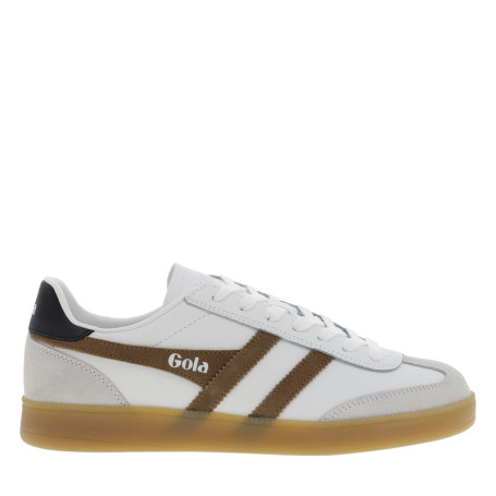 Tennis blanches et marron en cuir avec un talon...