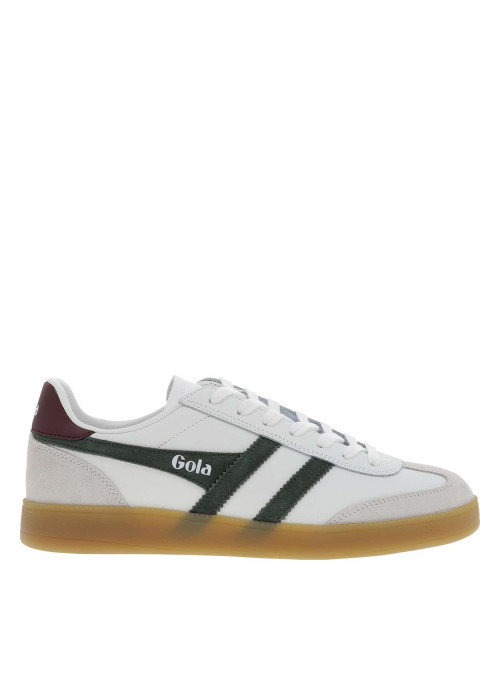 Tennis kaki en cuir avec un talon plat et des lacets blancs