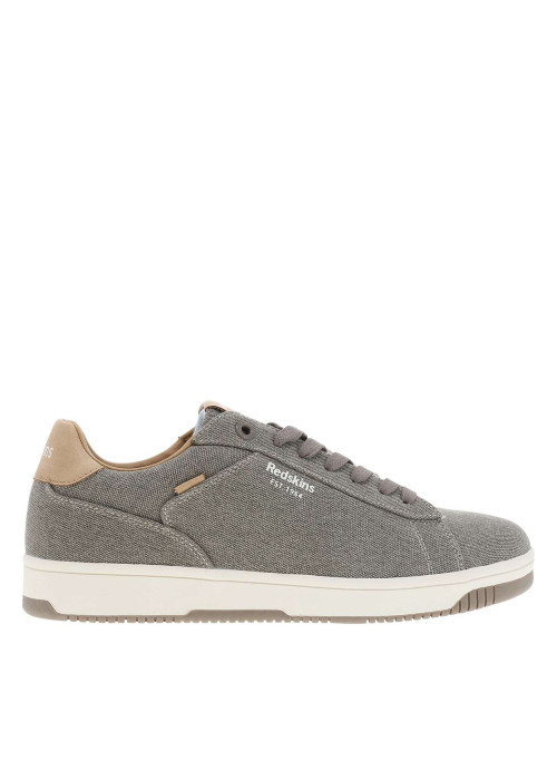 Tennis toile basse taupe à semelle plate avec une fermeture à lacet