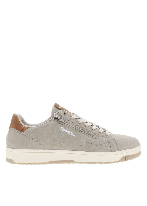 Tennis beiges à semelle plate avec une fermeture à lacets et zip latéral