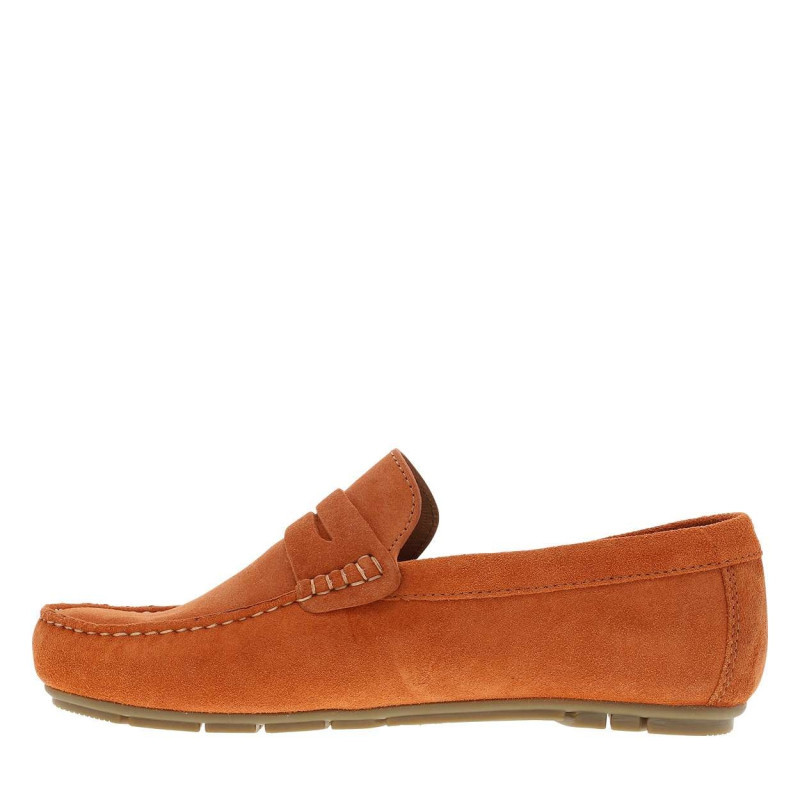 Redskins - Mocassins En Cuir Brique à Semelle Plate Avec Des Surpiqûres Blanches Apparentes - Rouge Foncé