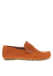 Thumbnail Mocassins en cuir brique à semelle plate avec des surpiqûres blanches apparentes