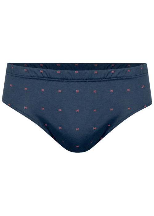 Slip en coton marine pourvu de motifs de noeuds rouges brodés