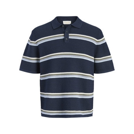 Polo en coton biologique marine à rayures avec...