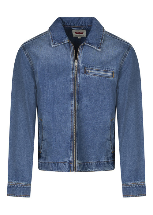 Blouson en jean en coton bleu denim uni avec...