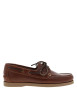 Thumbnail Mocassins bateau cognac en cuir avec un talon plat et à slip-on
