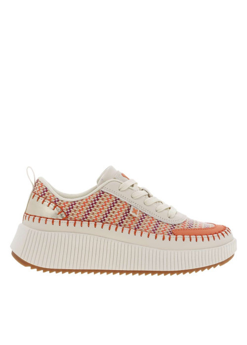 Baskets corail à plateforme avec lacets plats tressés et surpiqûres oranges