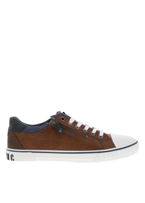 Tennis marron à semelle plate avec des lacets et un zip latéral