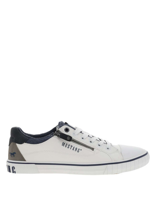 Tennis blanches à semelle plate avec des lacets et un zip latéral