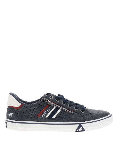 Tennis bleu marine à semelle à talon plat et à lacets et zip latéral