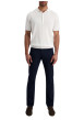 Thumbnail Pantalon en coton marine uni avec une coupe ajustée et des poches à l'italienne - Image 2