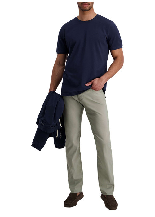 Pantalon en coton kaki uni avec une coupe ajustée et des poches à l'italienne