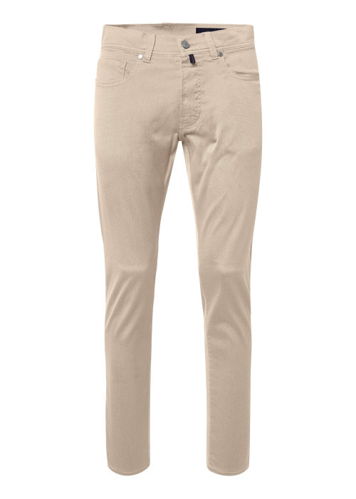 Pantalon en coton beige uni avec une coupe ajustée et une taille standart