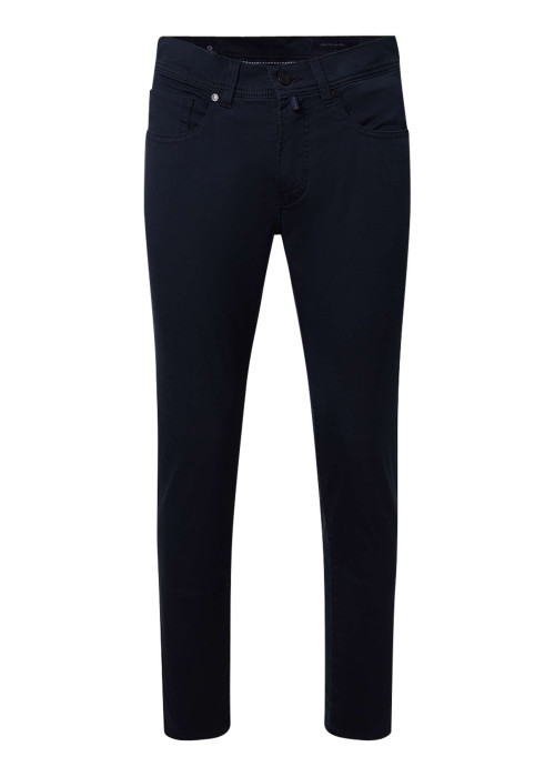 Pantalon en coton marine uni avec une coupe ajustée et une taille standart
