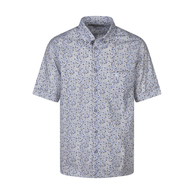 Bo - Chemise Bleue à Motifs Pourvue D'un Col Américain Et De Manches Courtes - Bleu